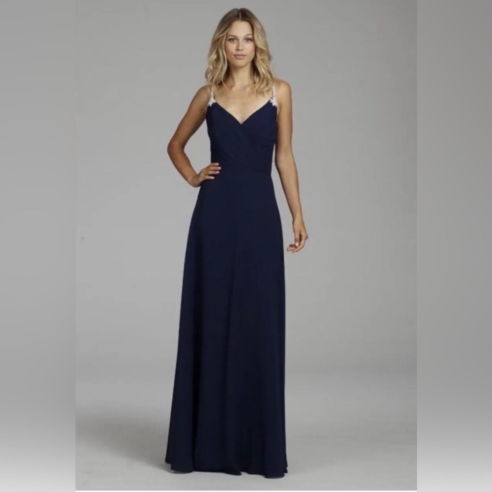 NWT Hayley Paige Navy Chiffon Bridesmaid Dress 5759 Size 16